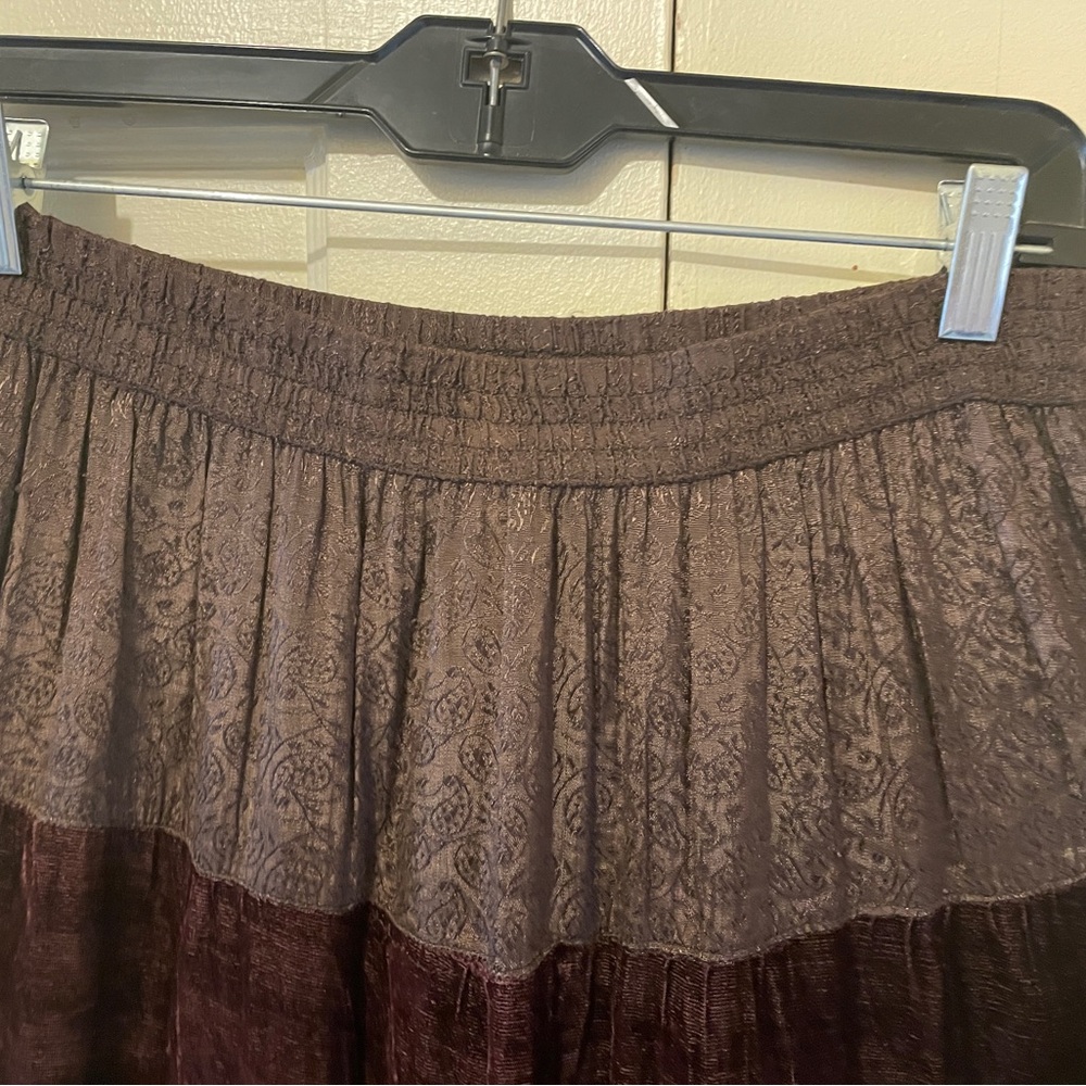 Brown Boho Tiered Flowing Midi Skirt with Elastic Waist - Picture 2 of 5